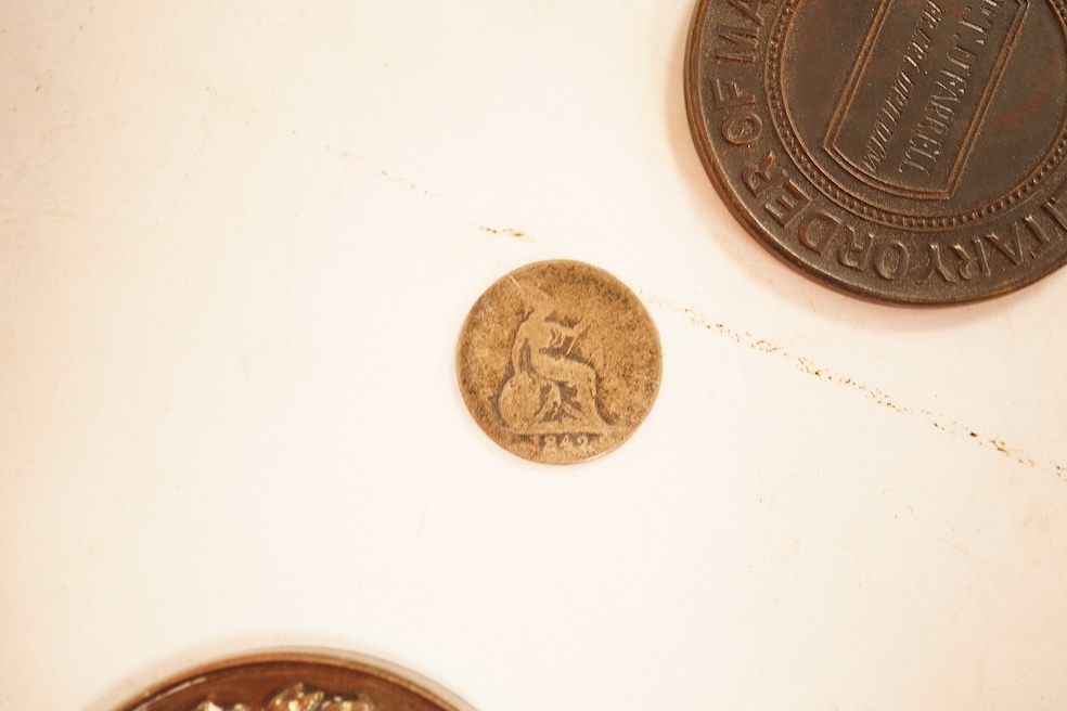 British coins and medals, Victoria, two crowns, 1887 fine, and 1899, good VF, double florin, 1887, VF, other coins and three silver University College Dublin medical school Medals, 1910, good VF